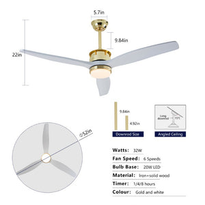 English Elm 52 Inch Modern Ceiling Fan with Dimmable LED Gold Accents and Solid Wood Blades W2991P396672