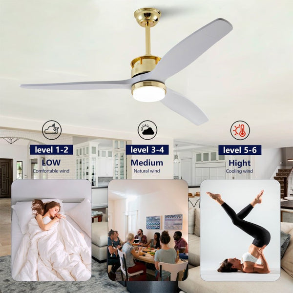 English Elm 52 Inch Modern Ceiling Fan with Dimmable LED Gold Accents and Solid Wood Blades W2991P396672