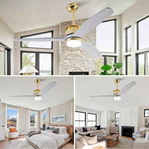 English Elm 52 Inch Modern Ceiling Fan with Dimmable LED Gold Accents and Solid Wood Blades W2991P396672