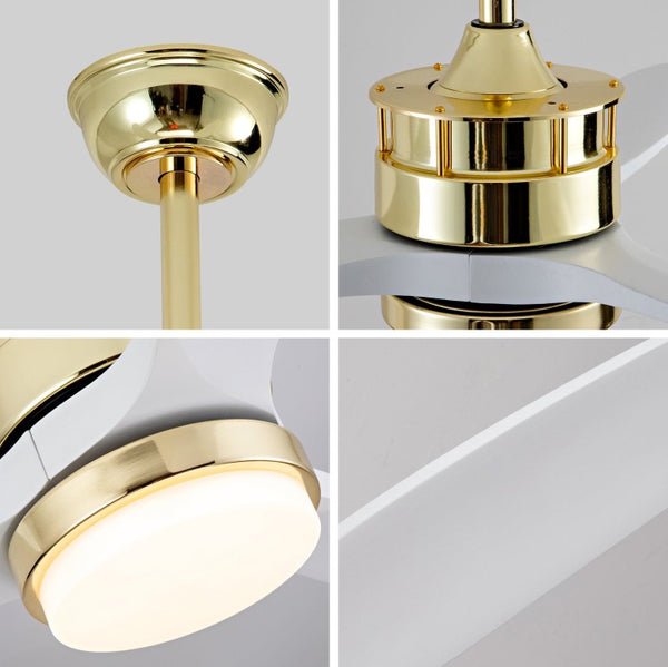 English Elm 52 Inch Modern Ceiling Fan with Dimmable LED Gold Accents and Solid Wood Blades W2991P396672