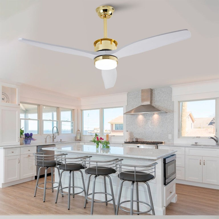 English Elm 52 Inch Modern Ceiling Fan with Dimmable LED Gold Accents and Solid Wood Blades W2991P396672