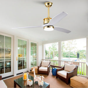 English Elm 52 Inch Modern Ceiling Fan with Dimmable LED Gold Accents and Solid Wood Blades W2991P396672