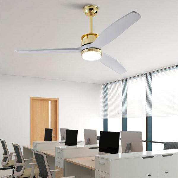 English Elm 52 Inch Modern Ceiling Fan with Dimmable LED Gold Accents and Solid Wood Blades W2991P396672