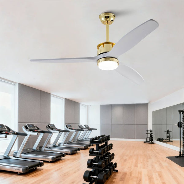 English Elm 52 Inch Modern Ceiling Fan with Dimmable LED Gold Accents and Solid Wood Blades W2991P396672