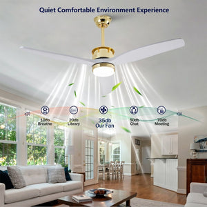 English Elm 52 Inch Modern Ceiling Fan with Dimmable LED Gold Accents and Solid Wood Blades W2991P396672