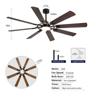 English Elm Large 72 Inch 8 Blade Ceiling Fan with Dimmable Light Reversible DC Motor Indoor Outdoor W2991P397215