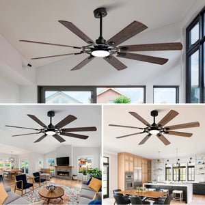 English Elm Large 72 Inch 8 Blade Ceiling Fan with Dimmable Light Reversible DC Motor Indoor Outdoor W2991P397215