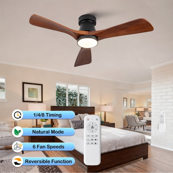 English Elm 42 Inch Flush Mount Ceiling Fan with Solid Wood Blades Dimmable LED and DC Motor W2991P397224