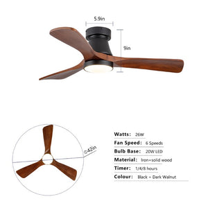 English Elm 42 Inch Flush Mount Ceiling Fan with Solid Wood Blades Dimmable LED and DC Motor W2991P397224