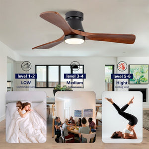 English Elm 42 Inch Flush Mount Ceiling Fan with Solid Wood Blades Dimmable LED and DC Motor W2991P397224