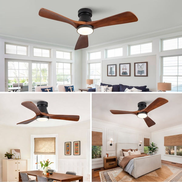 English Elm 42 Inch Flush Mount Ceiling Fan with Solid Wood Blades Dimmable LED and DC Motor W2991P397224