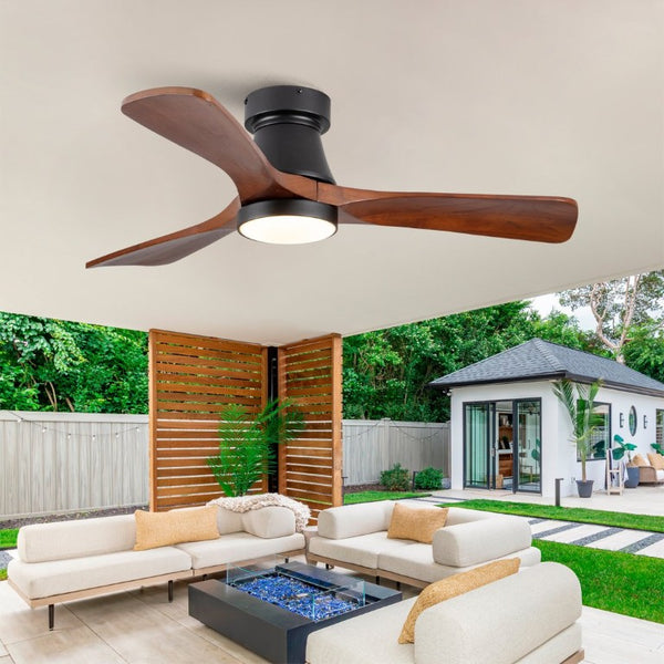English Elm 42 Inch Flush Mount Ceiling Fan with Solid Wood Blades Dimmable LED and DC Motor W2991P397224