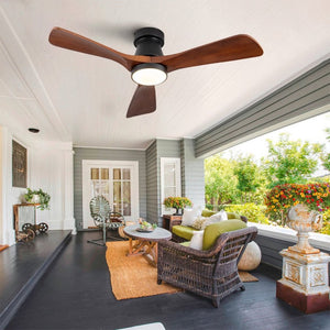 English Elm 42 Inch Flush Mount Ceiling Fan with Solid Wood Blades Dimmable LED and DC Motor W2991P397224