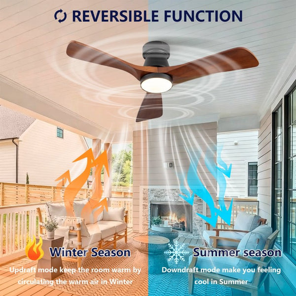 English Elm 42 Inch Flush Mount Ceiling Fan with Solid Wood Blades Dimmable LED and DC Motor W2991P397224