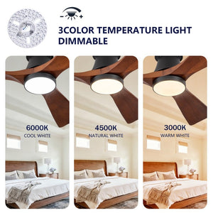 English Elm 42 Inch Flush Mount Ceiling Fan with Solid Wood Blades Dimmable LED and DC Motor W2991P397224