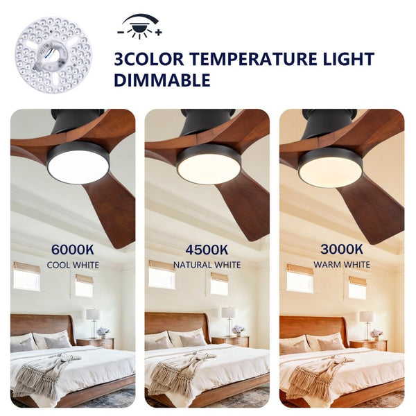 English Elm 42 Inch Flush Mount Ceiling Fan with Solid Wood Blades Dimmable LED and DC Motor W2991P397224