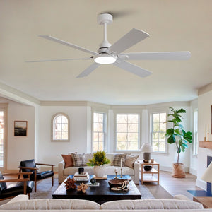 English Elm Smart 60 Inch Indoor Outdoor Ceiling Fan Dimmable LED Reversible Blades DC Motor Oak Natural Wood + OFF White W2991P397350