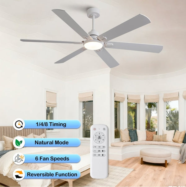 English Elm Smart 60 Inch Indoor Outdoor Ceiling Fan Dimmable LED Reversible Blades DC Motor Oak Natural Wood + OFF White W2991P397350