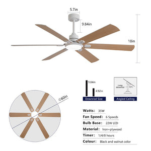 English Elm Smart 60 Inch Indoor Outdoor Ceiling Fan Dimmable LED Reversible Blades DC Motor Oak Natural Wood + OFF White W2991P397350