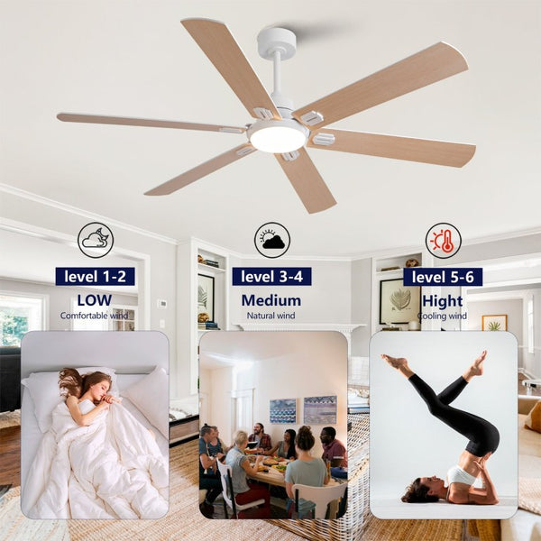 English Elm Smart 60 Inch Indoor Outdoor Ceiling Fan Dimmable LED Reversible Blades DC Motor Oak Natural Wood + OFF White W2991P397350