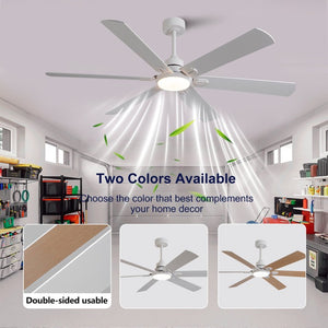 English Elm Smart 60 Inch Indoor Outdoor Ceiling Fan Dimmable LED Reversible Blades DC Motor Oak Natural Wood + OFF White W2991P397350