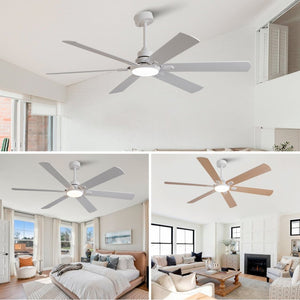English Elm Smart 60 Inch Indoor Outdoor Ceiling Fan Dimmable LED Reversible Blades DC Motor Oak Natural Wood + OFF White W2991P397350