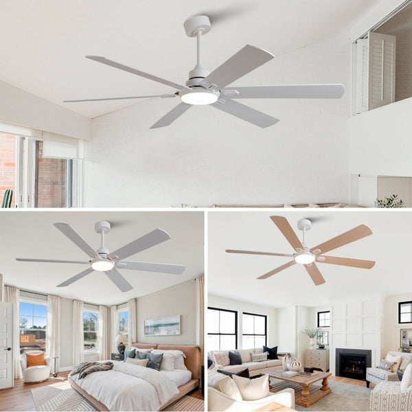 English Elm Smart 60 Inch Indoor Outdoor Ceiling Fan Dimmable LED Reversible Blades DC Motor Oak Natural Wood + OFF White W2991P397350