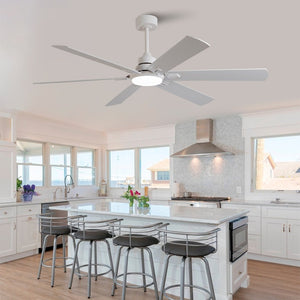 English Elm Smart 60 Inch Indoor Outdoor Ceiling Fan Dimmable LED Reversible Blades DC Motor Oak Natural Wood + OFF White W2991P397350