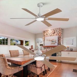 English Elm Smart 60 Inch Indoor Outdoor Ceiling Fan Dimmable LED Reversible Blades DC Motor Oak Natural Wood + OFF White W2991P397350