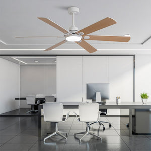 English Elm Smart 60 Inch Indoor Outdoor Ceiling Fan Dimmable LED Reversible Blades DC Motor Oak Natural Wood + OFF White W2991P397350