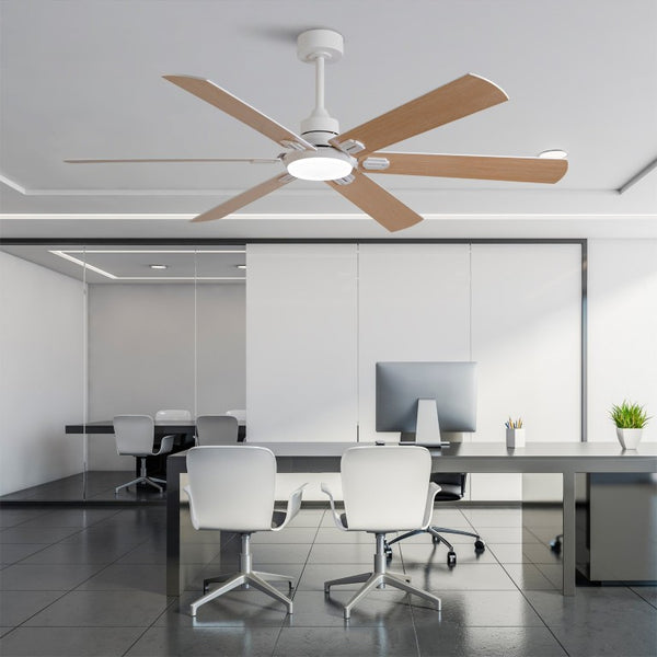 English Elm Smart 60 Inch Indoor Outdoor Ceiling Fan Dimmable LED Reversible Blades DC Motor Oak Natural Wood + OFF White W2991P397350