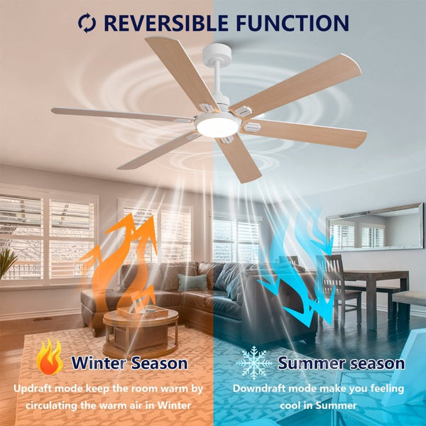 English Elm Smart 60 Inch Indoor Outdoor Ceiling Fan Dimmable LED Reversible Blades DC Motor Oak Natural Wood + OFF White W2991P397350