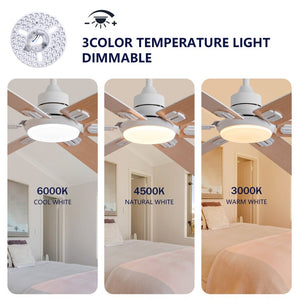 English Elm Smart 60 Inch Indoor Outdoor Ceiling Fan Dimmable LED Reversible Blades DC Motor Oak Natural Wood + OFF White W2991P397350