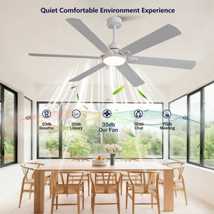 English Elm Smart 60 Inch Indoor Outdoor Ceiling Fan Dimmable LED Reversible Blades DC Motor Oak Natural Wood + OFF White W2991P397350