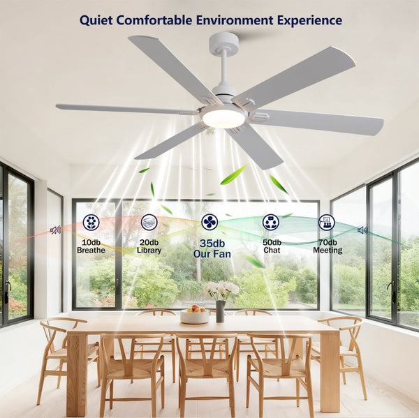 English Elm Smart 60 Inch Indoor Outdoor Ceiling Fan Dimmable LED Reversible Blades DC Motor Oak Natural Wood + OFF White W2991P397350