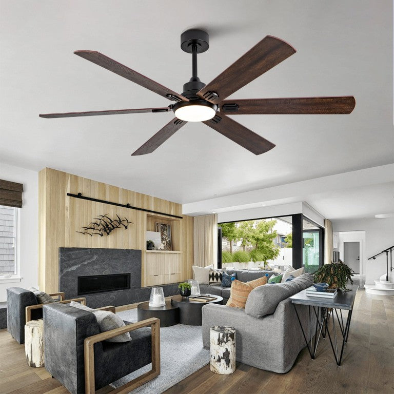 English Elm Smart 60 Inch Indoor Outdoor Ceiling Fan Dimmable LED Reversible Blades DC Motor Black + Dark Walnut W2991P397361
