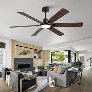 English Elm Smart 60 Inch Indoor Outdoor Ceiling Fan Dimmable LED Reversible Blades DC Motor Black + Dark Walnut W2991P397361