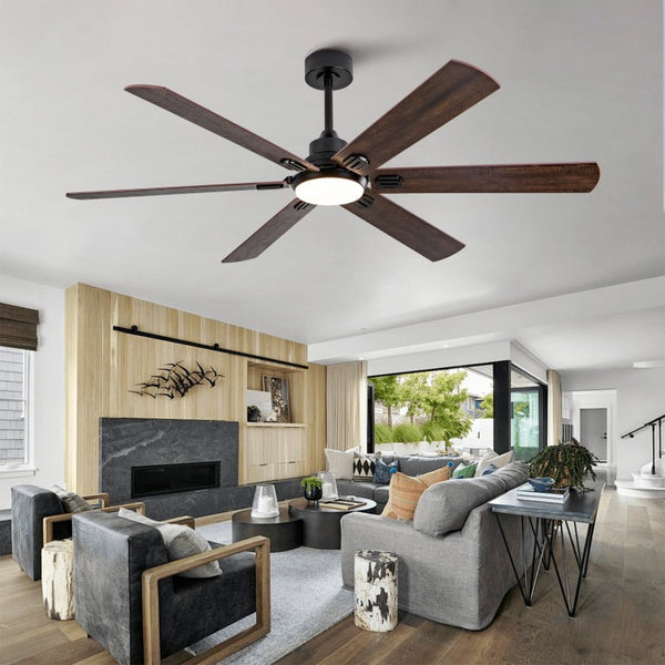 English Elm Smart 60 Inch Indoor Outdoor Ceiling Fan Dimmable LED Reversible Blades DC Motor Black + Dark Walnut W2991P397361
