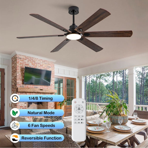 English Elm Smart 60 Inch Indoor Outdoor Ceiling Fan Dimmable LED Reversible Blades DC Motor Black + Dark Walnut W2991P397361
