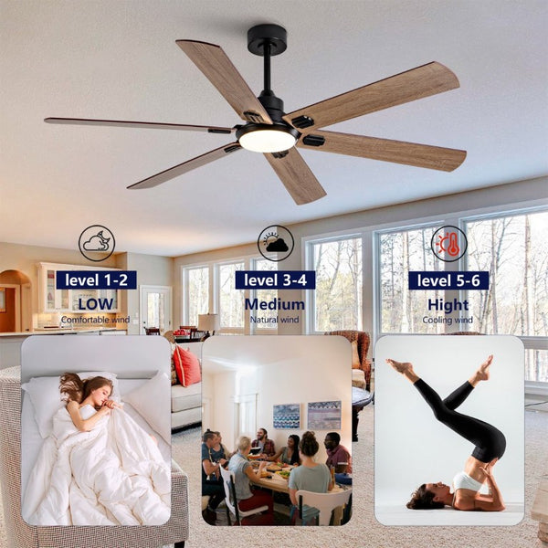 English Elm Smart 60 Inch Indoor Outdoor Ceiling Fan Dimmable LED Reversible Blades DC Motor Black + Dark Walnut W2991P397361