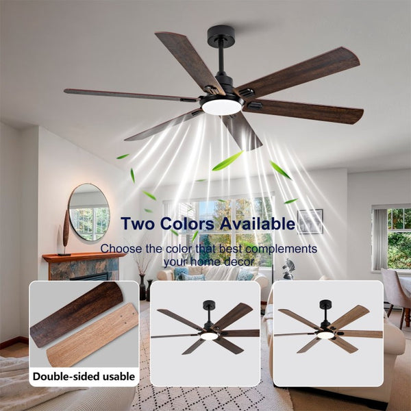 English Elm Smart 60 Inch Indoor Outdoor Ceiling Fan Dimmable LED Reversible Blades DC Motor Black + Dark Walnut W2991P397361
