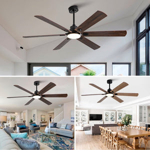 English Elm Smart 60 Inch Indoor Outdoor Ceiling Fan Dimmable LED Reversible Blades DC Motor Black + Dark Walnut W2991P397361