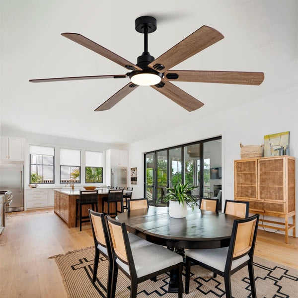 English Elm Smart 60 Inch Indoor Outdoor Ceiling Fan Dimmable LED Reversible Blades DC Motor Black + Dark Walnut W2991P397361