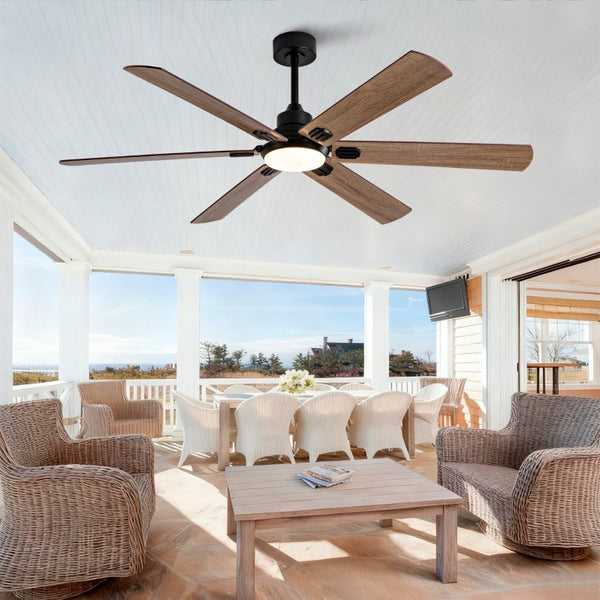 English Elm Smart 60 Inch Indoor Outdoor Ceiling Fan Dimmable LED Reversible Blades DC Motor Black + Dark Walnut W2991P397361