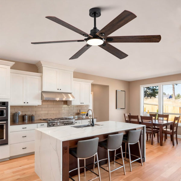 English Elm Smart 60 Inch Indoor Outdoor Ceiling Fan Dimmable LED Reversible Blades DC Motor Black + Dark Walnut W2991P397361