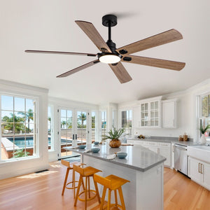 English Elm Smart 60 Inch Indoor Outdoor Ceiling Fan Dimmable LED Reversible Blades DC Motor Black + Dark Walnut W2991P397361