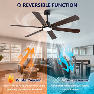 English Elm Smart 60 Inch Indoor Outdoor Ceiling Fan Dimmable LED Reversible Blades DC Motor Black + Dark Walnut W2991P397361