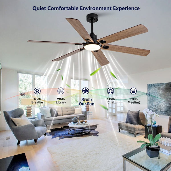 English Elm Smart 60 Inch Indoor Outdoor Ceiling Fan Dimmable LED Reversible Blades DC Motor Black + Dark Walnut W2991P397361