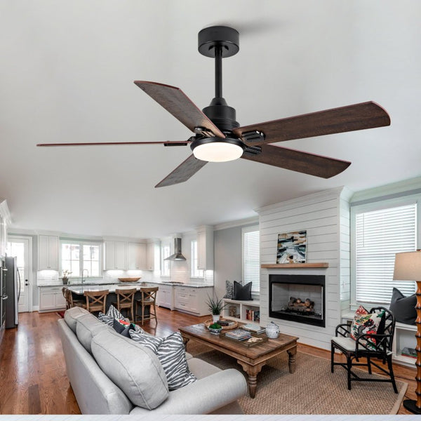 English Elm Smart 52 Inch Indoor Outdoor Ceiling Fan Dimmable LED Dual Finish Reversible Blades DC W2991P397427