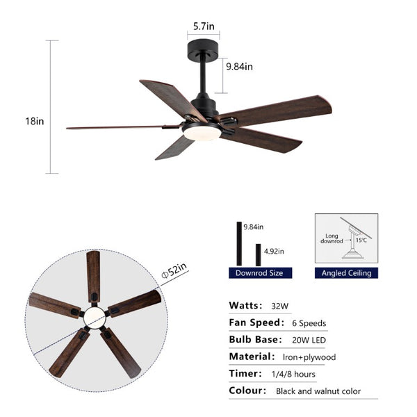 English Elm Smart 52 Inch Indoor Outdoor Ceiling Fan Dimmable LED Dual Finish Reversible Blades DC W2991P397427